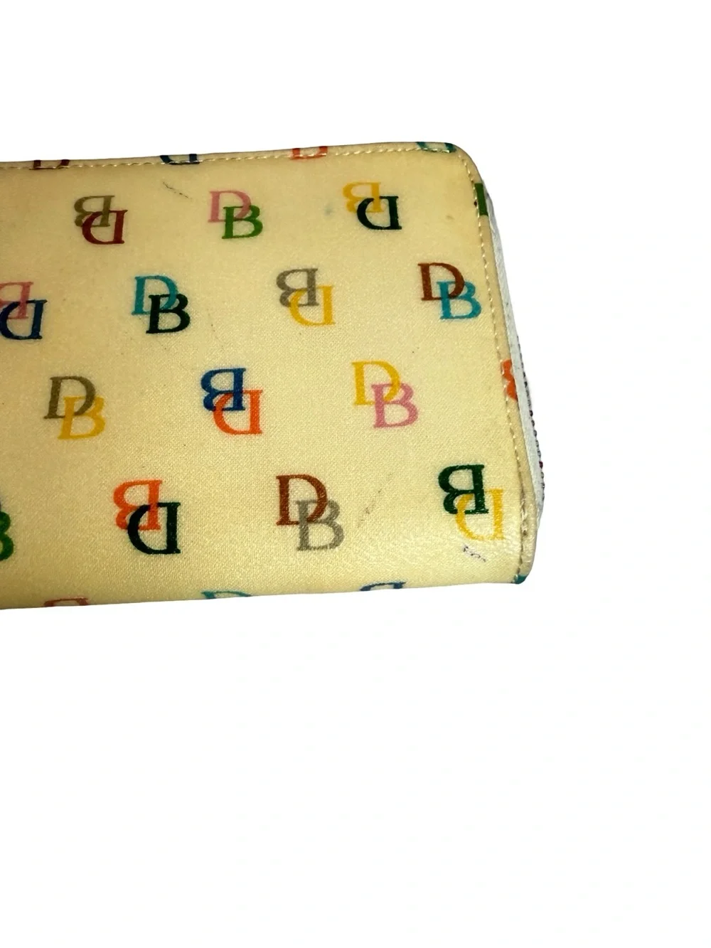 Dooney & Bourke Cream Multicolor Signature Print Zip Around Wallet Women's